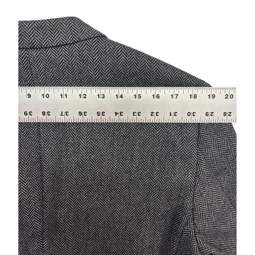 Adolfo 40S Gray Black Herringbone Tweed Lambswool Blazer Jacket Sport Suit Coat